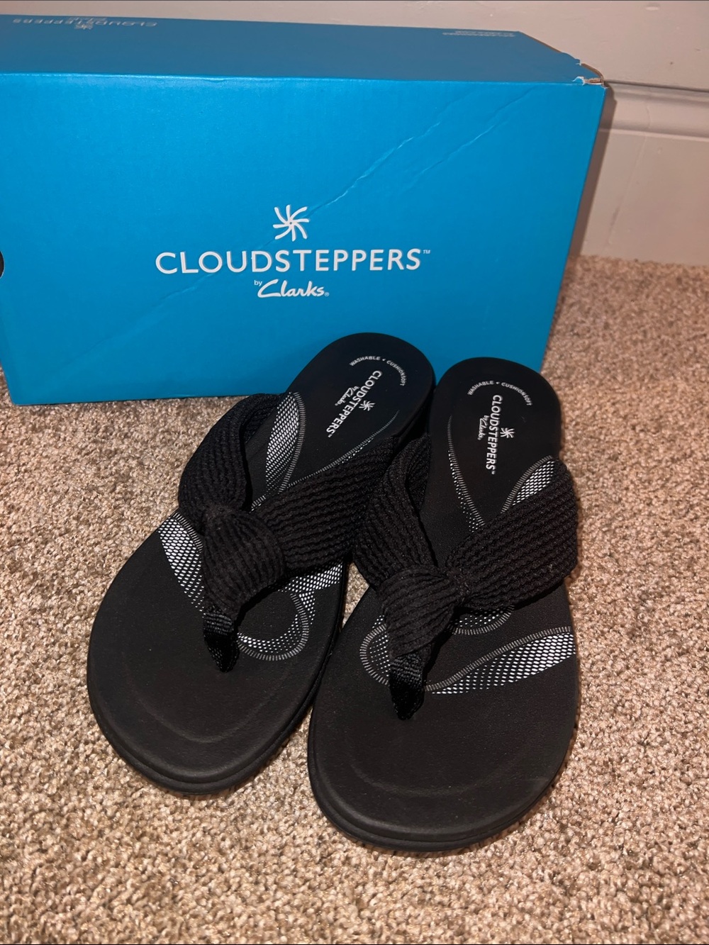Cloudsteppers by Clarks Black Knotted Thong Sandals-BreezeRae Erin